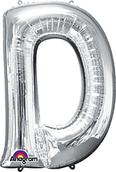 Silver Letter "D" Shaped Mylar Supershape Balloon 34 Inch
